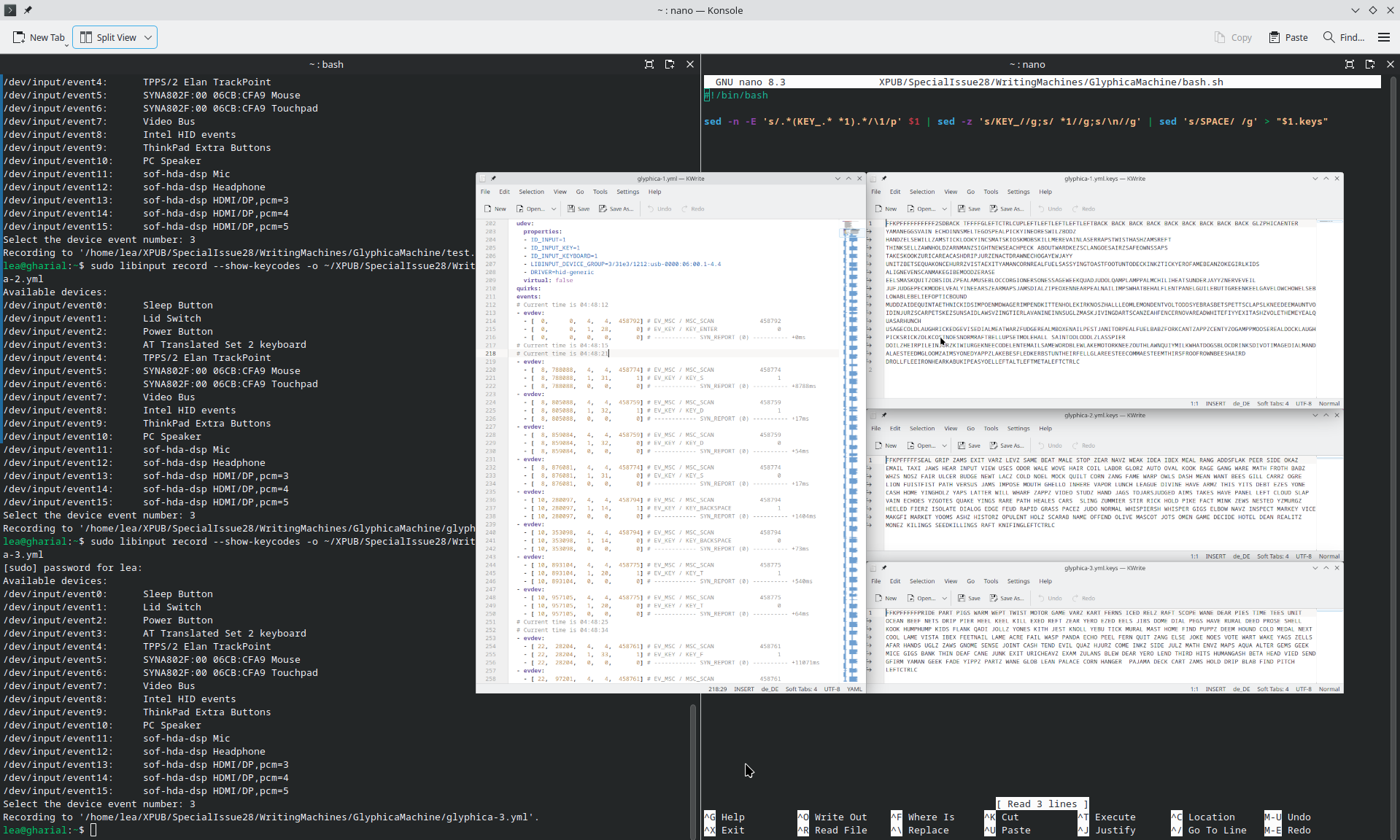 a screenshot of two terminal windows and a few text files on top