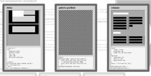 3 cards: sticky, pattern gradient, columns