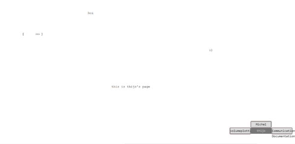 Screenshot of a website with some arrows between brackets 'flying' through a welcome message