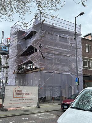 Lavender transparent fabric covered on the construction building