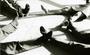 Clark’s proposition Estruturas vivas (Live structures, 1969), in use probably in Paris in the early 1970s. Rubber bands. Courtesy “The World of Lygia Clark” Cultural Association, Rio de Janeiro.jpg