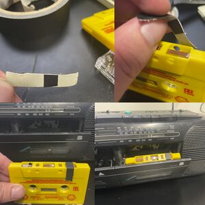A collage, illustrating how to cover the erase head