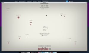 a screenshot of the game glyphica: words are moving from the edges of the screen towards the middle